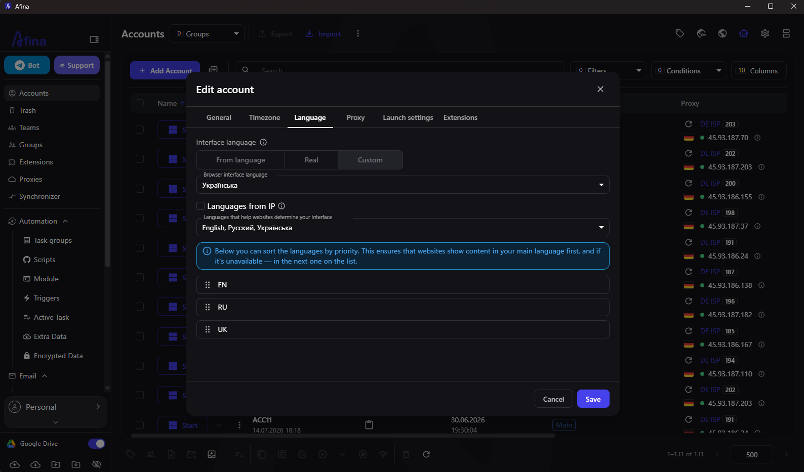 Language settings aligned with the proxy IP